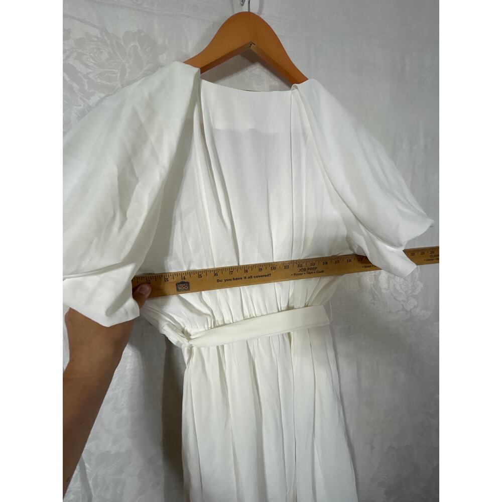 Entro Midi Dress Large White Puff Sleeve Belted Pleated - Picture 9 of 13